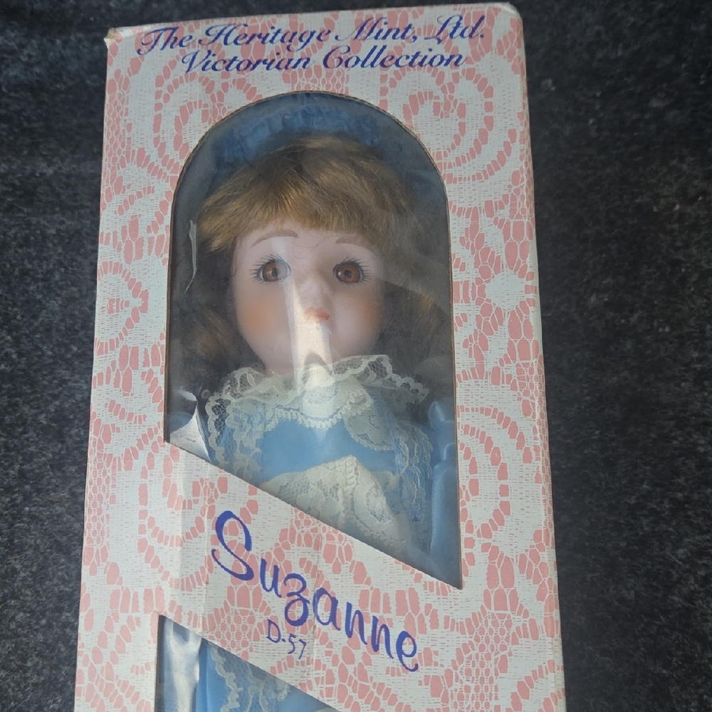 Suzanne Porcelain Doll in Blue Lace Dress
